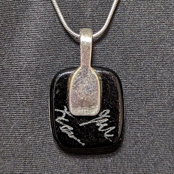 Wow Signed Spotted Yellow, Green & Gold Dichroic Glass Pendant w/Sterling Chain - Picture 3 of 6